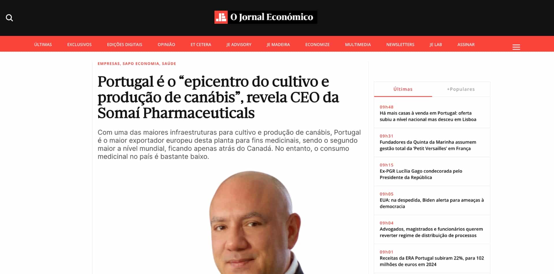 Portugal é o "epicentro do cultivo e produção de canábis", revela o CEO da SOMAÍ Pharmaceuticals